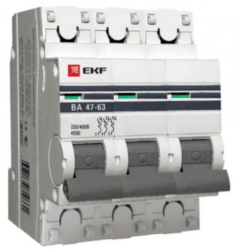 Автоматический выключатель EKF 3P 4А (D) 4,5kA ВА 47-63 (mcb4763-3-04D-pro)